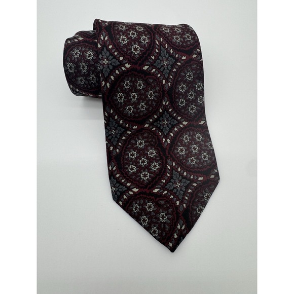Talbott Studio Other - Talbots Studio Silk Tie Red Gray Medallion Floral Classic Necktie USA
